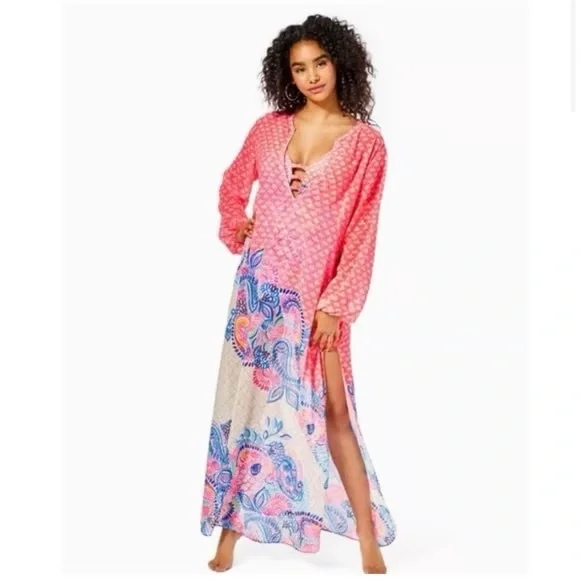 Lilly Pulitzer Frey Cover Up Coral Spritz Beach Bungalow - Picture 2 of 8